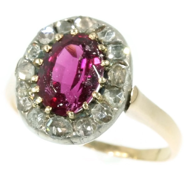 Victorian rose cut diamond engagement ring with tourmaline